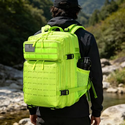 Military Tactical Backpack 45L/25L 3 Day Assault Pack Molle Daypack Hiking Backpack for Men and Women - color: Neon Green, size: 45L
