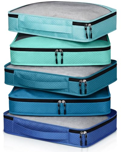 5 Pcs Packing Cubes for Suitcase Large Travel Cubes Carry on Luggage Organizer Bags for Clothes Accessories(S,Blue) - color: Blue, size: Small