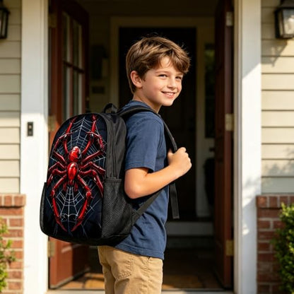 3 in 1 Spider Pattern, 17'' Large-Capacity Backpack Set With a Fashionable and Personalized Style is Exquisitely Designed and Widely Applicable, Making it an Ideal Choice(Red)