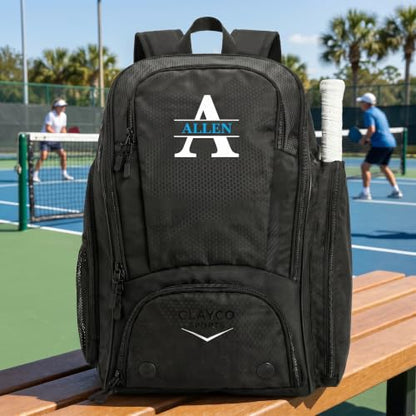 Personalized Pickleball Backpack - Large Pickle Ball Bag with Shoe Compartment, Fence Hook, Paddle Holder - Gifts for Men & Women - color: All Black