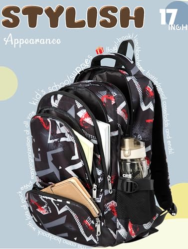 BLUEFAIRY Kids Backpacks for Boys Girls 17 Inch Elementary Primary Middle School Bookbags with Laptop Compartment Back to School Bags for Childs Age 6-8 Mochilas Escolares para Niños Niñas Dark Black - color: Dark Black