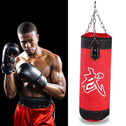 Bnineteenteam Workout Exercise Sandbags, Heavy Duty Fitness Sandbag Empty Sandbags Filler Bag Kick Punching Sand Bag Training Bag for Boxing Karate Punching(60CM-red)