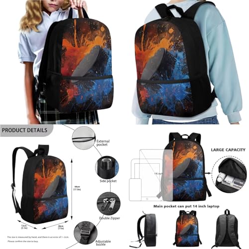 Hockey Splash 4 Piece Set Backpack Set for Child Portable Bookbag Set Elementary School Bag with Shoulder Strap Large Capacity Rucksack for Children - color: Hockey Splash