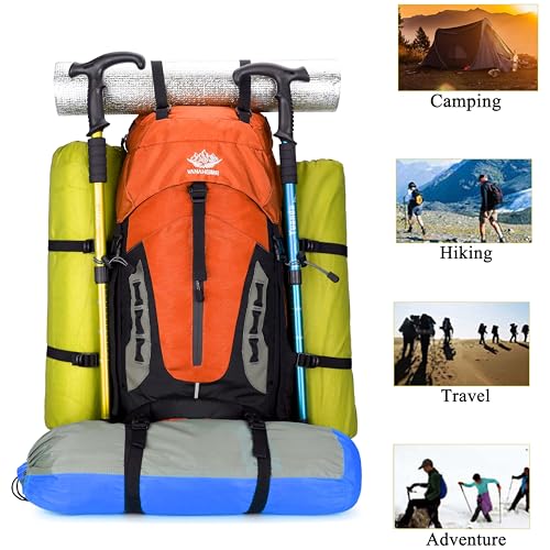 YFREAL 60L Travel Hiking Camping Backpack with Rain Cover,Backpack Water Resistant,Climbing Backpack for Men Women (ORANGE) - color: Orange