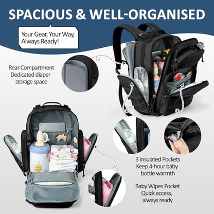 MIRACOL Outdoor Military Diaper Bag: Tactical Style Baby Backpack with Insulated Pockets & Changing Pad - Hiking Camping Essentials for Active Dads - color: Black W/ Changing Mat