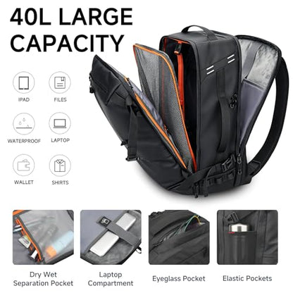 SWICKY Travel Backpack for Men, 40L Carry on Luggage Laptop Backpack Bag Airline Approved, Water-Resistant Business Commuter Backpack Fits 17.3 Inch Laptop - color: Black(82508-fits 17.3 Inch Laptop)