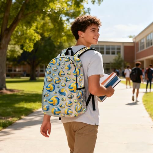Volleyball Backpack for Kids & Youth, 16 Inch Tennis-Themed School Bookbag, Lightweight Polyester Daypack with Front Zip Pocket, Side Bottle Pocket, Padded Adjustable Straps, Unisex - color: Volleyball
