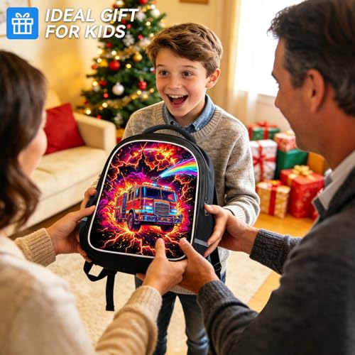 Fire Truck Backpack for Boys Kids, 3D Reflective Firefighter School Bag, Durable 600D Polyester Bookbag with Dual Zippers for School & Outdoor Use, 17 Inch - color: Fire Truck