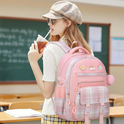 MOMUVO Girls Backpack with Lunch Box, Kids Backpack with Lunch Box, School Bags for Girls Kindergarten Elementary Preschool Middle School - color: Pink Sets