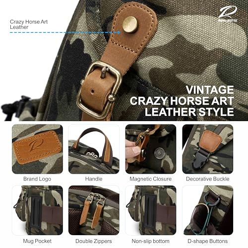 Padwa Lifestyle Camouflage Canvas Camera Backpack - Professional DSLR & UAV Camera Bag,Anti Theft Camera Backpack with Rain Cover,Large Capacity Photography Travel Camera Bag with Multi Compartments - color: Camouflage Canvas, style: Canvas Bag Flap