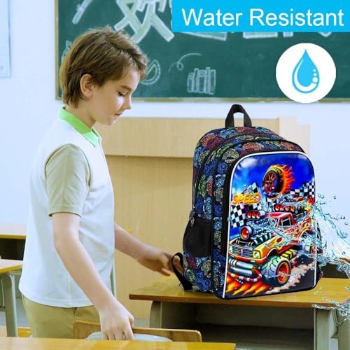 HPJGD 3PCS Truck Kids Backpack for Boys, Water Resistant Elementary Bookbag Set with Lunch Box, Cool School Bag for Preschool Toddler - Red Truck - color: Cool Uv Printed Bold Truck Red