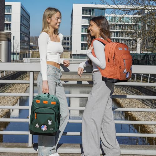 Swissdigital Design Big Student Laptop Backpack with Fun Personalized Patches For College Boy & Girl, Middle High School Teen Bookbag Cool Travel Daypack Orange - Includes 3 Patches | SD1718-33 - color: Burnt Orange