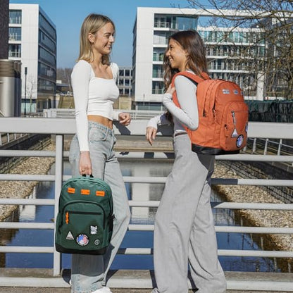 Swissdigital Design Big Student Laptop Backpack with Fun Personalized Patches For College Boy & Girl, Middle High School Teen Bookbag Cool Travel Daypack Orange - Includes 3 Patches | SD1718-33 - color: Burnt Orange