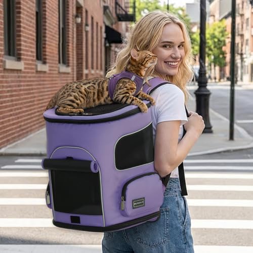 PETSFIT Dog Backpack Carrier with Upgraded Waist Protection, Pet Carrier Backpack Designed for Small Dogs/Cats, Fully Ventilated Collapsible Cat Backpack for Outdoor Traveling Hiking Camping Purple - color: Purple