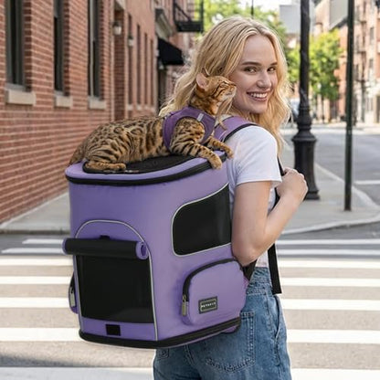 PETSFIT Dog Backpack Carrier with Upgraded Waist Protection, Pet Carrier Backpack Designed for Small Dogs/Cats, Fully Ventilated Collapsible Cat Backpack for Outdoor Traveling Hiking Camping Purple - color: Purple