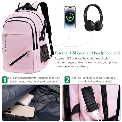 FENGDONG Large Laptop Backpack 17.3 inch Waterproof Travel College Backpack Bookbag,Crossbody Sling Bags for Men & Women Business Backpack Light Pink - color: Light Pink