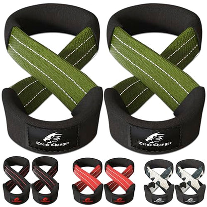 Figure 8 Lifting Strap Padded Deadlift Straps Heavy Duty Weight Lifting Straps Strongman Axle Bar Straps Weightlifting Wrist Wraps - color: Green/White, size: Small ( Upto 6.0'' Wrist Circumference )