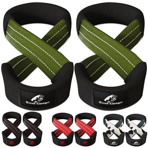 Figure 8 Lifting Strap Padded Deadlift Straps Heavy Duty Weight Lifting Straps Strongman Axle Bar Straps Weightlifting Wrist Wraps - color: Green/White, size: Medium ( Upto 8.0'' Wrist Circumference )
