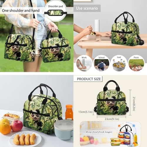 Flashideas Cute Panda Backpack for Boys Girls Backpack with Lunch Box Water Bottle 32 oz and Water Bottle Holder 4Pcs Set 17" Bookbag with Compartments for School Sturdy School Bag for Kids Elementary - color: Bamboo Panda