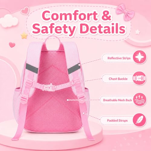 BTOOP Kids Backpack for Boys Girls 3-6, Preschool Kindergarten Backpack with Insulated Lunch Compartment & Chest Strap (Pink Stripes-M, Age 3-6 (14.5" H Fit Folder)) - color: Pink Stripes-m, size: Age 3-6 (14.5" H Fit Folder)