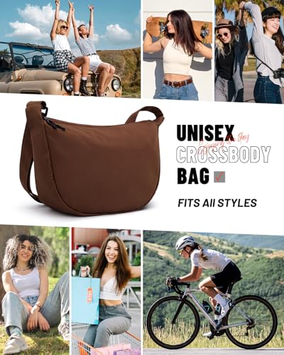 Crossbody Crescent Bag for Women Men Trendy, Crescent Sling Bag with Adjustable Strap, 2 Zippers Lightweight - color: Dark Brown