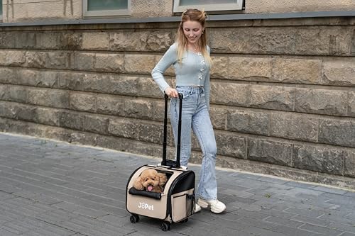 Pet Bag Carrier with Wheels, Pet Backpack with Wheels, Small Dog Carrier, cat Carrier, Detachable Wheels, Travel Bag, Pet Trolley, Soft Sided Carrier with Wheels, Foldable Carrier (Latte White) - color: Latte White