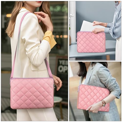 Puffy Quilted Laptop Sleeve with a Removable Shoulder Strap Compatible with MacBook Air 13 inch M2 A2681 M1 A2337 A2179 A1932 2023-2018/Pro 13 M2 M1 A2338 A2251 A2289 A2159 A1989 A1706 A1708 - color: Sleeve - Pink, size: 13 inch
