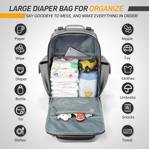SHARKMOUTH Baby Diaper Bag for Dad - Military Diaper Backpack with Patches for Outdoor Hiking Travel Camping Park - Baby Shower Gifts Gray - color: Gray