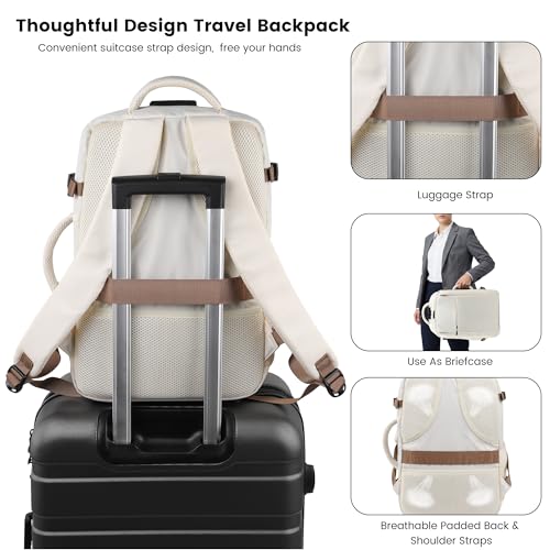 TANTOMI Travel Backpack for Women, Carry On Backpack with Wet-Dry Separation Compartment, TSA-Compliant Laptop Backpack, Personal Item Travel Bag with Anti-Theft Lock for Weekender (Cream White) - color: 2-cream White