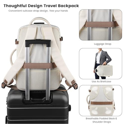 TANTOMI Travel Backpack for Women, Carry On Backpack with Wet-Dry Separation Compartment, TSA-Compliant Laptop Backpack, Personal Item Travel Bag with Anti-Theft Lock for Weekender (Cream White) - color: 2-cream White