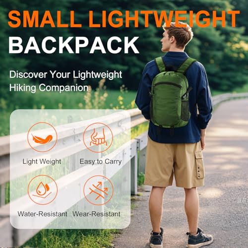 Small Hiking Backpack Travel Lightweight Hiking Packable Daypack Water-Resistant Foldable Backpacks 15L for Travel Women Men Camping (Deep Green) - color: Deep Green, size: 15L