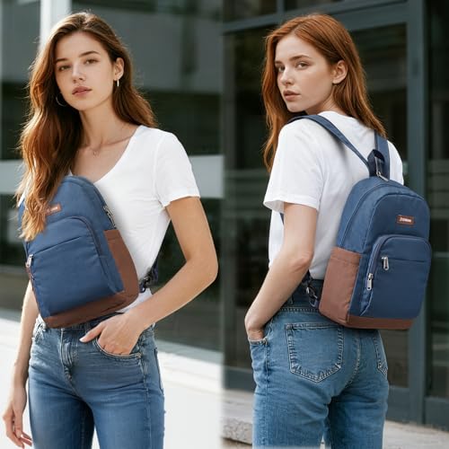 G4Free Small RFlD Crossbody Backpack Convertible Lightweight Mini Sling Bag for Women Men for Travel & Hiking, Blue & Brown - color: Blue and Brown
