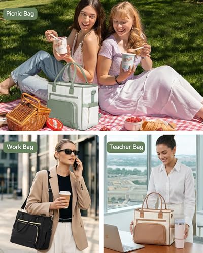 HOMESPON Insulated Lunch Bag Women Wide Opening Adult Lunch Box Large Leakproof Cooler Bag for Work Picnic Beach Family College Lunch Teacher Tote Bag with Adjustable Shoulder Strap Cup Holder(Pink) - color: Pink