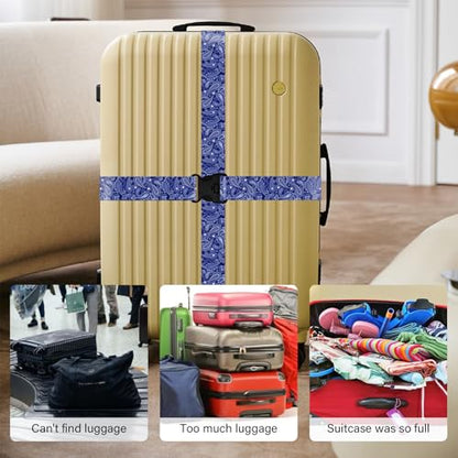 2 Pack Luggage Straps for Suitcases, Adjustable Travel Belt with Double Lock and Quick Release Buckle, Heavy Duty Nylon Bag Packing Strap, Bright Identifiers Business Travel Accessories-Blue Flowers - color: 24020 Blue Flowers