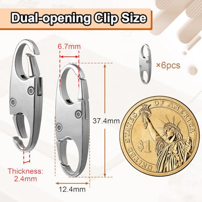 6Pcs Double Opening Lock Zipper Pull Replacement Clips, Small Carabiner Clips, Zipper Locks Anti Theft Deterrent for Bag Luggage Pickpocket Backpack Purse Travel Suitcase (Silver) - color: 6pcs Silver
