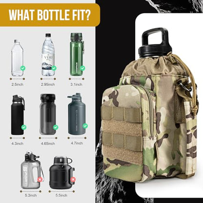 ONETIGRIS Tactical MOLLE Water Bottle Holder 40-64oz with Phone Pocket - color: Camo