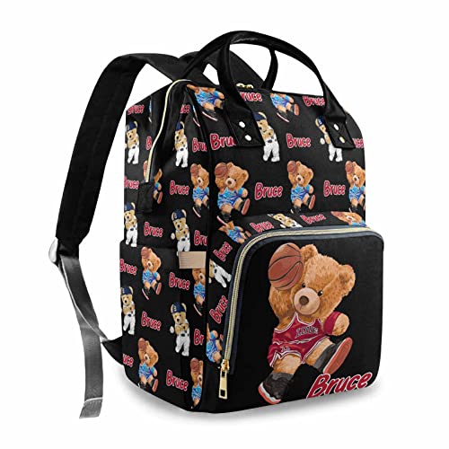 Artsadd Custom Bear Diaper Bag Backpack for Baby Boys, Personalized Name Large Nappy Nursing Orangizer Mommy Bags, Waterproof Travel Daypack for Baby Shower Gifts - color: Bear 04