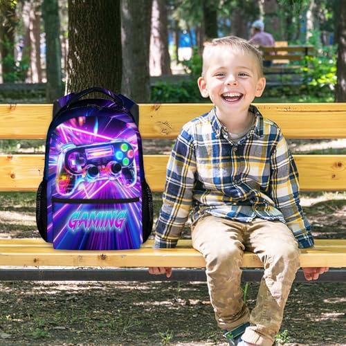 Backpack for Boys, Kids Gaming Backpacks; 17 Inch Large Capacity Game Themed School Bag Suitable for Hiking, Camping, and Daily Activities Back to School Gifts - color: Purple