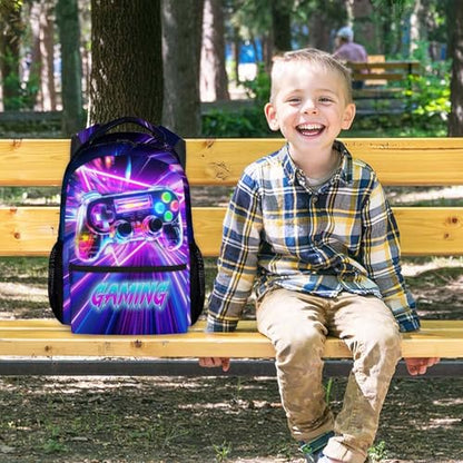Backpack for Boys, Kids Gaming Backpacks; 17 Inch Large Capacity Game Themed School Bag Suitable for Hiking, Camping, and Daily Activities Back to School Gifts - color: Purple