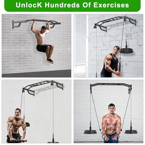 SELEWARE 48'' Heavy Duty Pull Up Bar Wall Mount Multi-function Chin up Bar with Home Gym Cable Pulley System LAT Pulldown Workout Attachments Heavy Bag Hanger - color: C. Black Pull Up Bar with Cable Pulley System