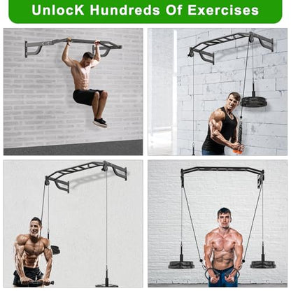 SELEWARE 48'' Heavy Duty Pull Up Bar Wall Mount Multi-function Chin up Bar with Home Gym Cable Pulley System LAT Pulldown Workout Attachments Heavy Bag Hanger - color: C. Black Pull Up Bar with Cable Pulley System