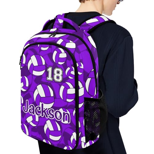 Purple Volleyball Pattern Backpack Laptop Bag Bookbags Personalized Travel Daypack Bag for Man Woman Gifts - color: Purple Volleyball Pattern