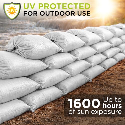 Heavy Duty Sand Bags Pack of 3, White Empty Sandbags with Built-In Ties, Woven Polypropylene UV Protection 1600 Hours, Fillable Sand Bags for Flood Control, Weight, 10x14 inches, 15 Pounds Volume - size: 10"W x 14"L, style: Pack of 3