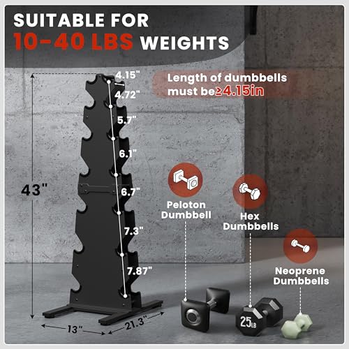 Dumbbell Rack Stand Only, 7-Tier | 5-Tier | 3-Tier Weight Rack for Dumbbells, Wide-Slot No-Interference Design, Solid Steel Construction Weight Holder for Home Gym, Dumbbell Storage Rack (Rack Only) - size: 7 Tier