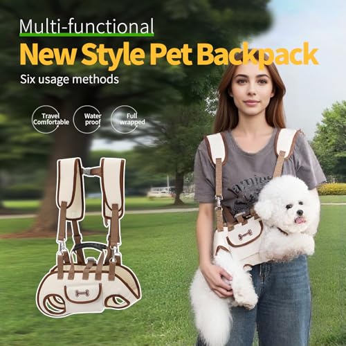 6-in-1 Hands Free Pet Carrier Backpack for Dogs & Cats - Convertible Shoulder Sling, Leash & Lift Harness, Portable Breathable Design Small Dog Carrier Slings for Puppies, Yorkie (4-8 lbs) - size: 8.8"L x 5.4"W x 2.9"H