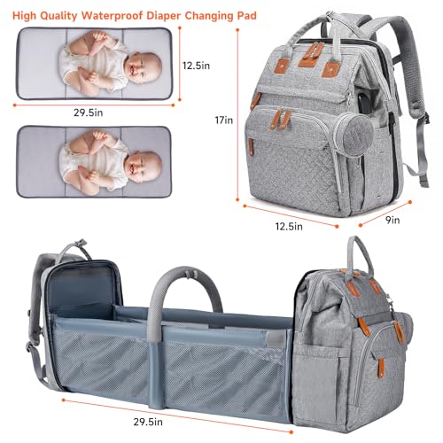 Baby Diaper Bags with Changing Station Multifunctional Waterproof Diaper Bag Backpack Travel Baby Bag with Changing Pad, Pacifier Case,Baby Essentials(Grey) - color: Up-grey