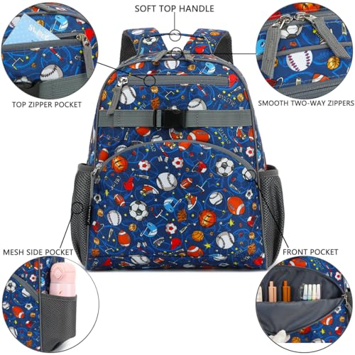FlowFly Kids Backpack for Toddler Boys Girls, Simple Lightweight Bookbag for Daycare Kindergarten Elementary School Travel, Small Modern Bag (Medium 15''), Football - color: Football, style: Kids Medium: 12l