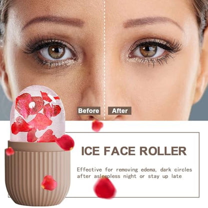 XHJRI Ice Face Roller Massager,Ice Cube Roller for Face, Eyes and Neck Naturally Conditioning and Skin Care,De-Puff Eye Bags,Reduce Migraine Pain,Reusable Massage Silicone Ice Mold (Coffee) - color: Coffee