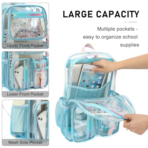 Clear Backpack for Girls Women, School Bookbag Heavy Duty See Through Backpacks (Sky Blue) - color: Blue