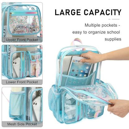 Clear Backpack for Girls Women, School Bookbag Heavy Duty See Through Backpacks (Sky Blue) - color: Blue